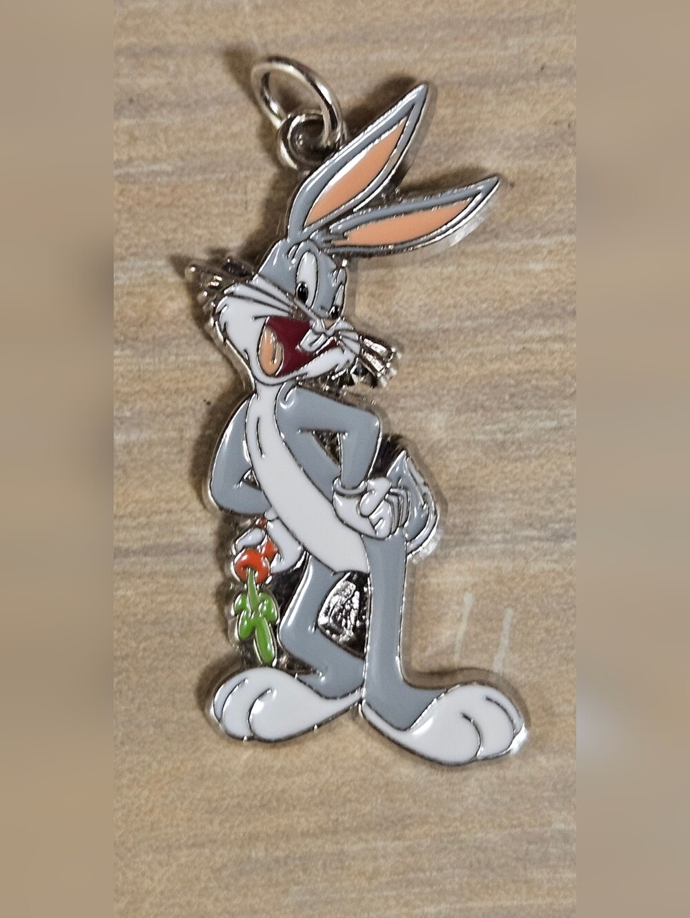 Vintage Warner Bros Bugs Bunny Looney Tunes Silver Tone Enamel Pendant Charm